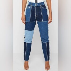 Maniere De Voir Patchwork Blue Straight Leg Jeans